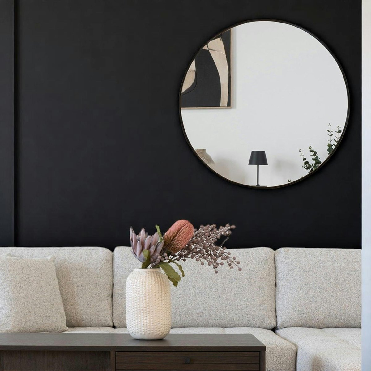 Miroir rond D80 cadre alu SEOUL noir, PIER IMPORT