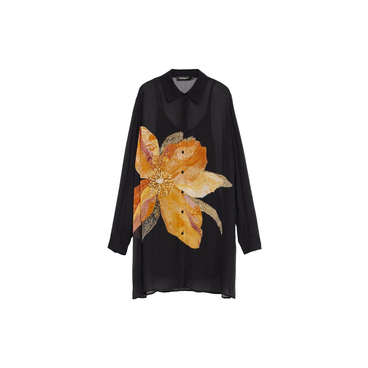 Robe imprimée à fleurs noir, DESIGUAL