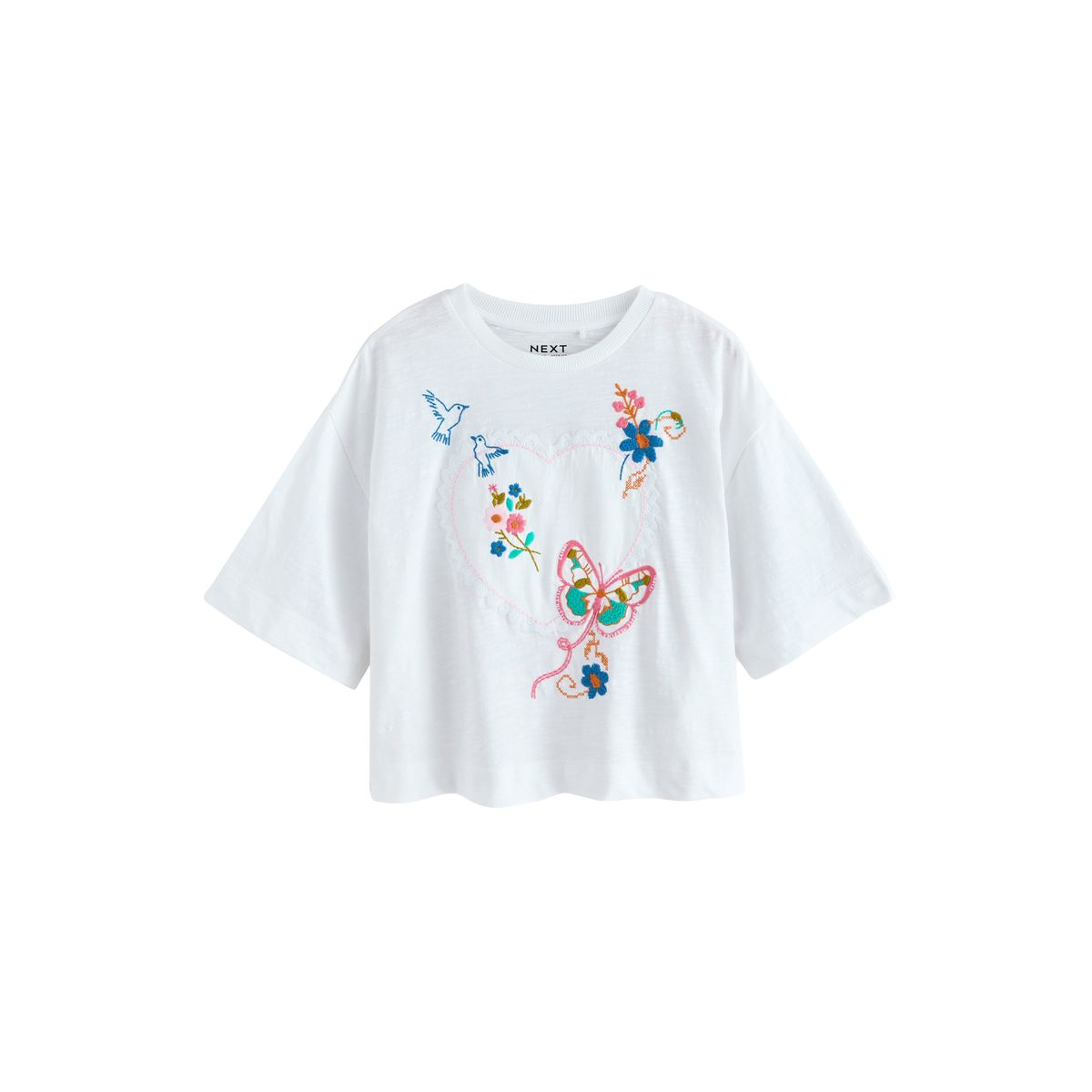 T-shirt droit oversize brodé blanc, NEXT