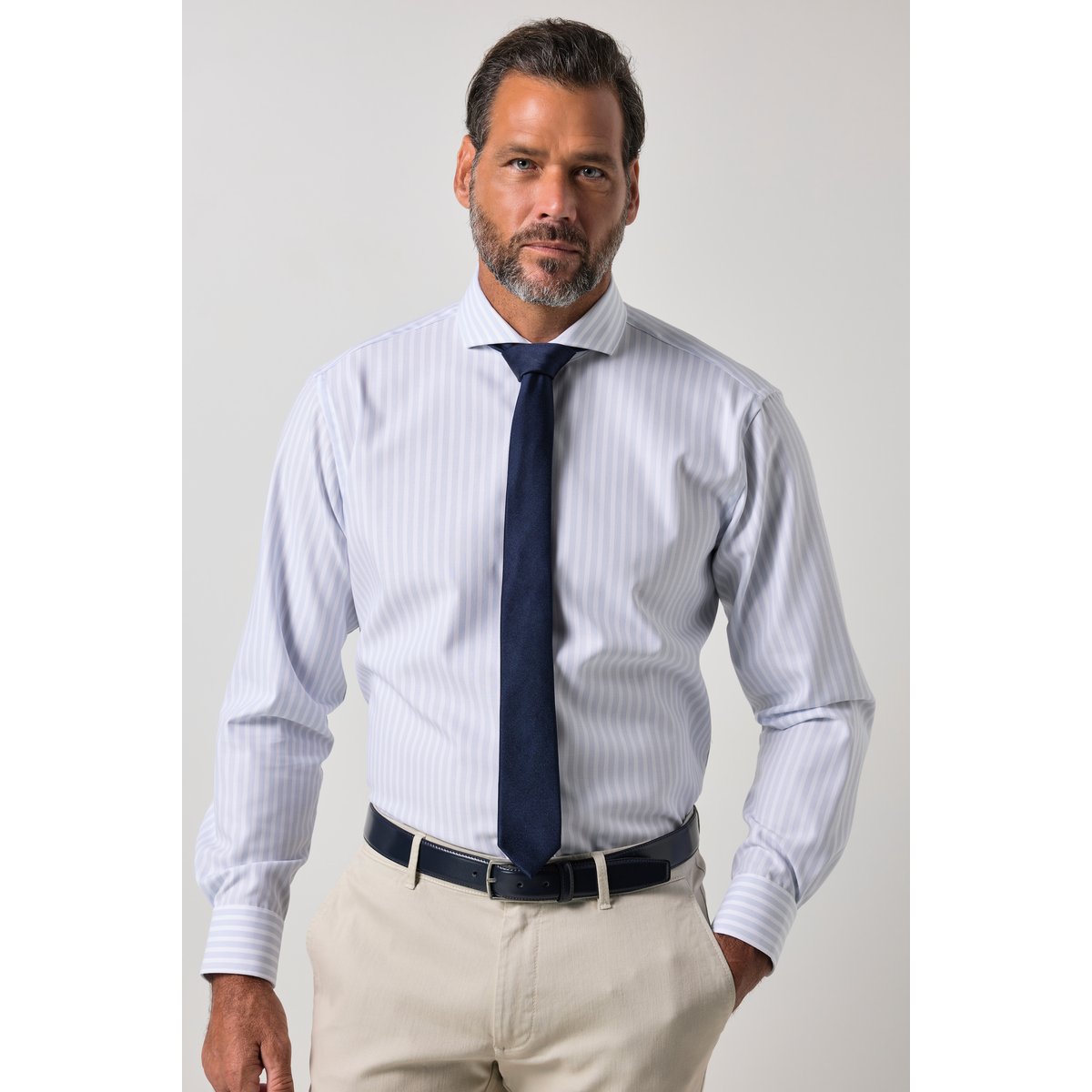 Chemise à rayures infroissable blanc cassé, JP1880