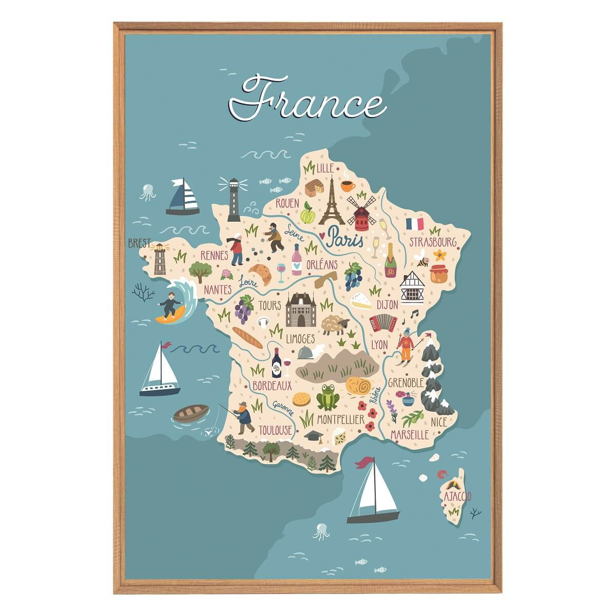 Tableau Mural Encadré Illustration France ILLUSTRATION vert-fibres de bois, CEANOTHE