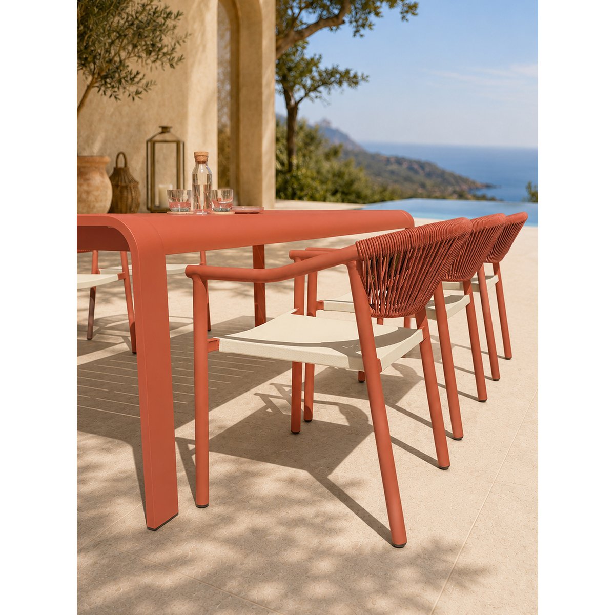 Ensemble repas de jardin en aluminium 6 places HANOI terracotta, DCB GARDEN