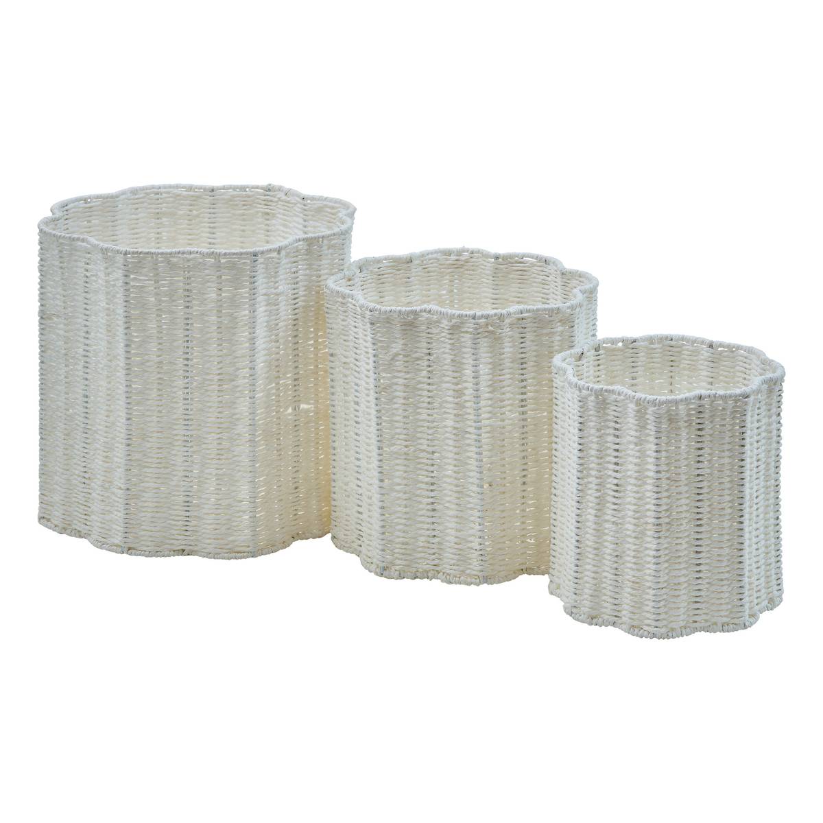 Lot de 3 paniers tressés forme fleur FLEUR DE ROSE blanc, ATMOSPHERA