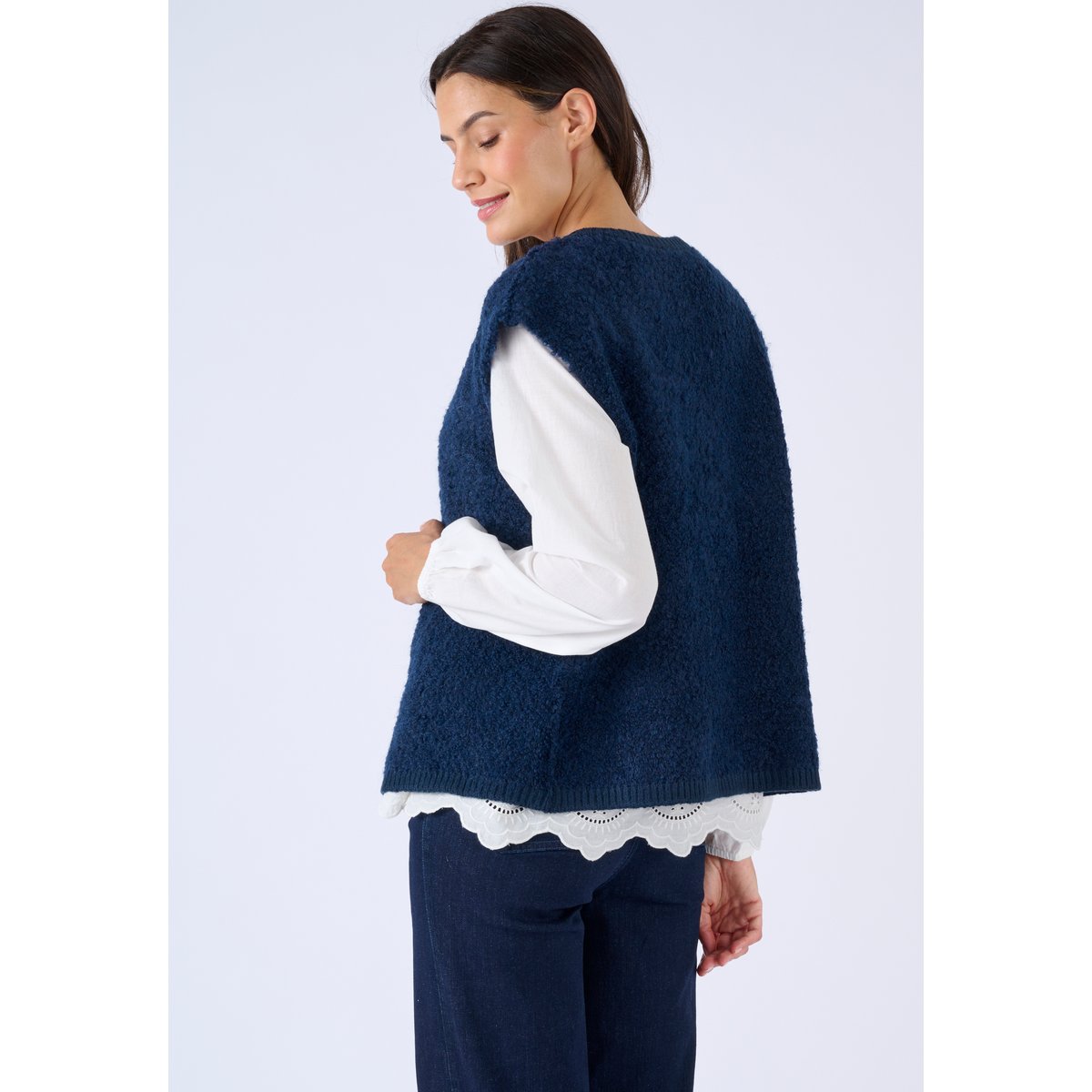 Gilet sans manches maille bouclette bleu marine, DAMART