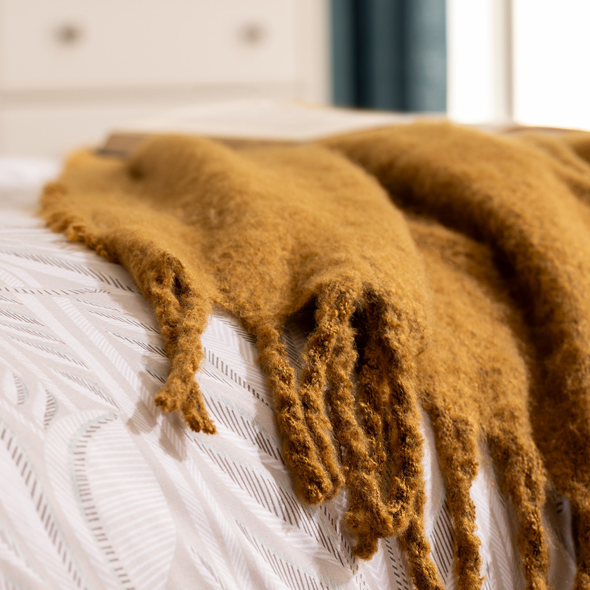 Parure de lit imprimée réversible NALH beige lin, ATMOSPHERA