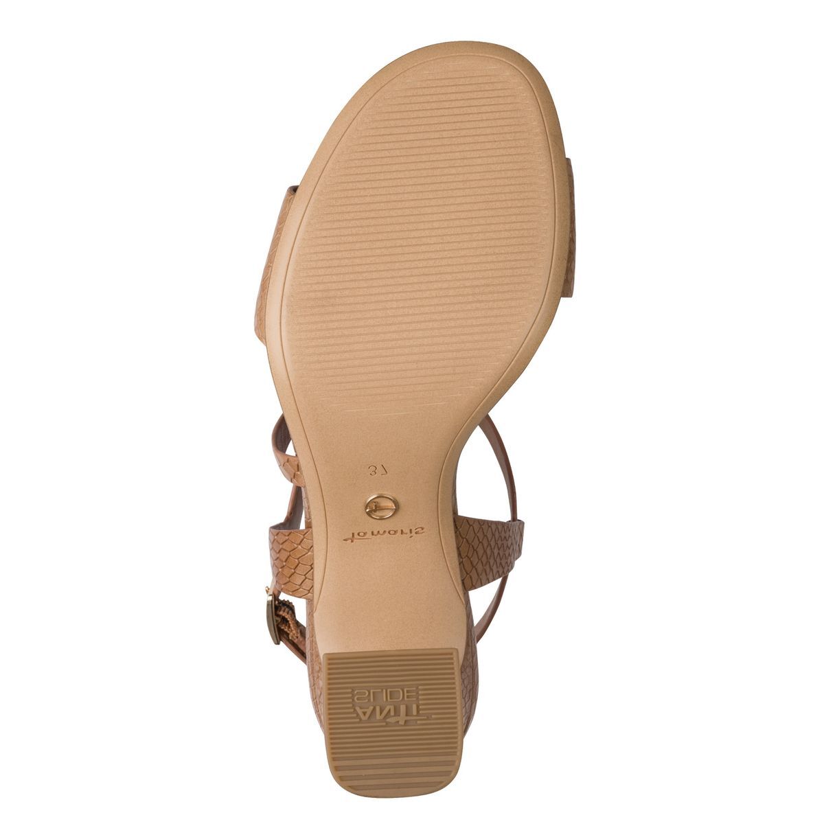Sandale à talon en cuir marron cognac antilope combiné, TAMARIS