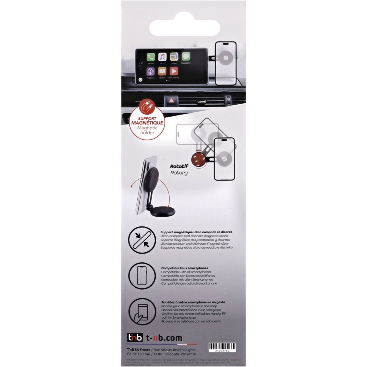 Support smartphone Voiture tableau de bord aimanté noir couleur unique, TNB