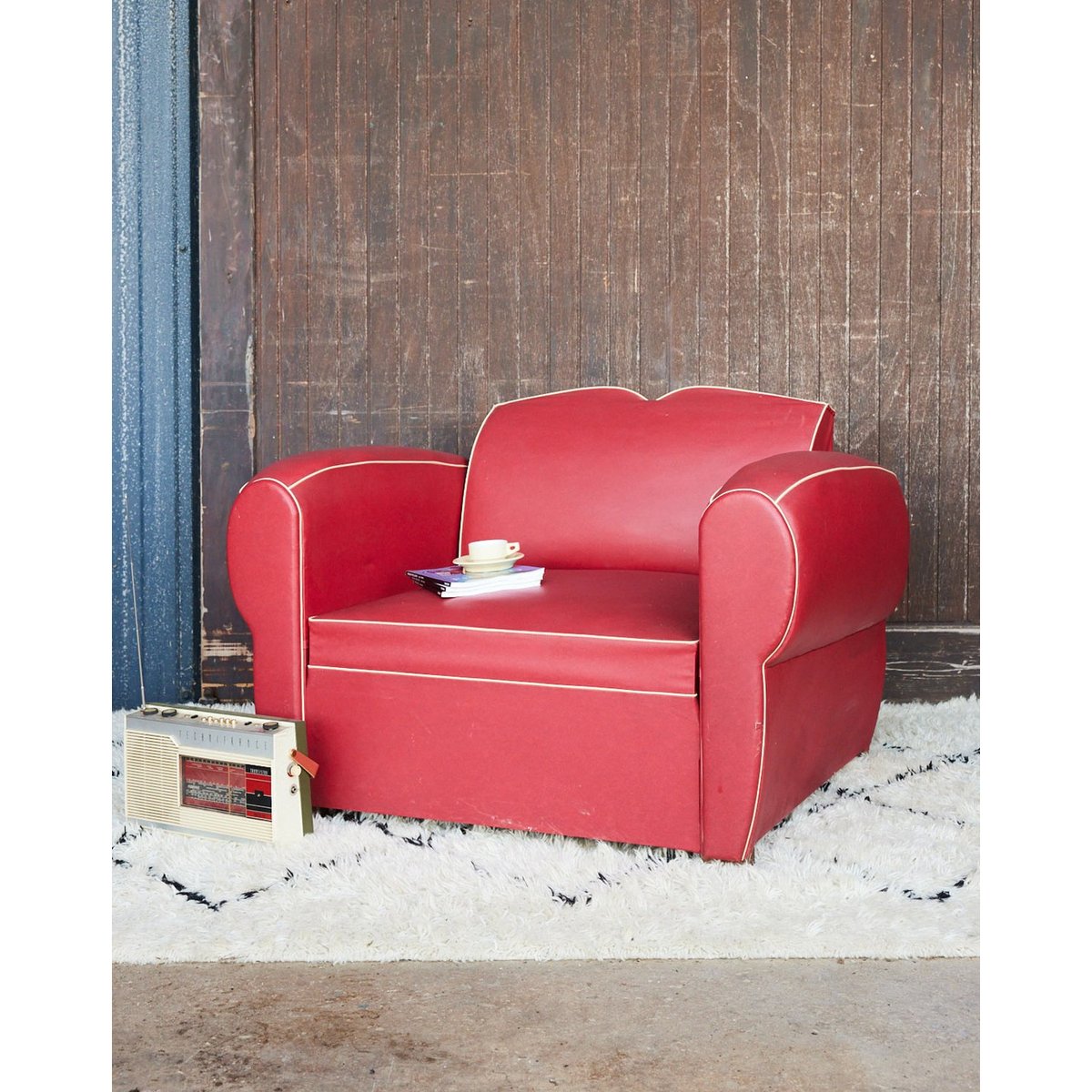 Maxi fauteuil vintage rouge et crème Jakob N°1434 - Bon état rouge, DEBONGOUT
