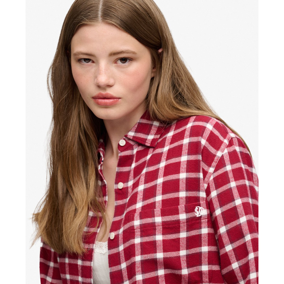 Chemise Flanelle Carreaux Coupe Oversize bordeaux à carreaux, SUPERDRY