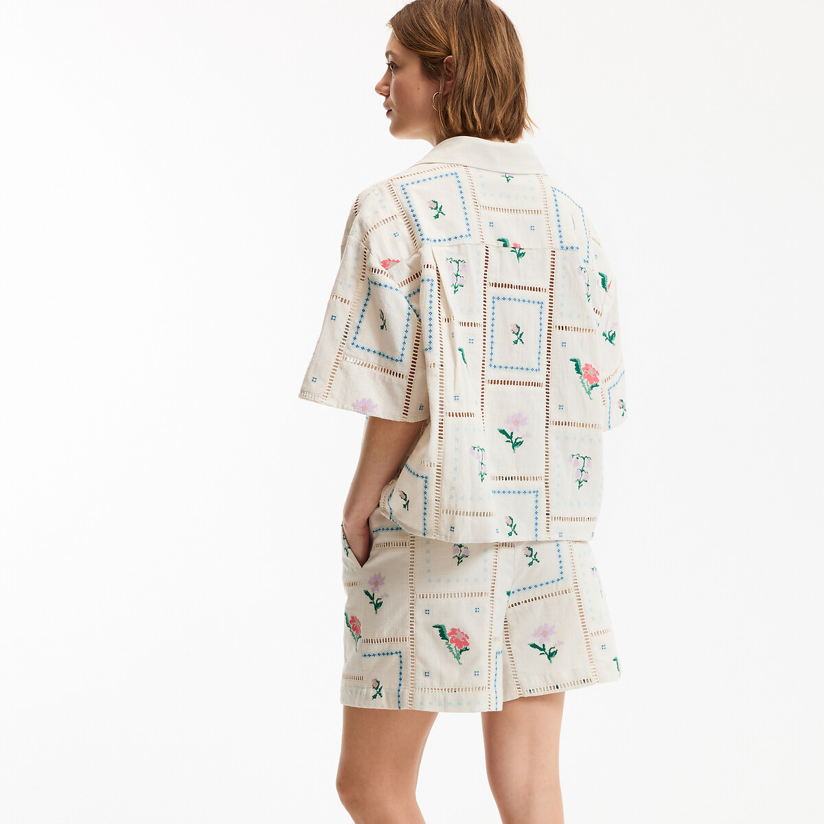 Chemise manches courtes brodée et ajourée ivoire brodé, LA REDOUTE COLLECTIONS