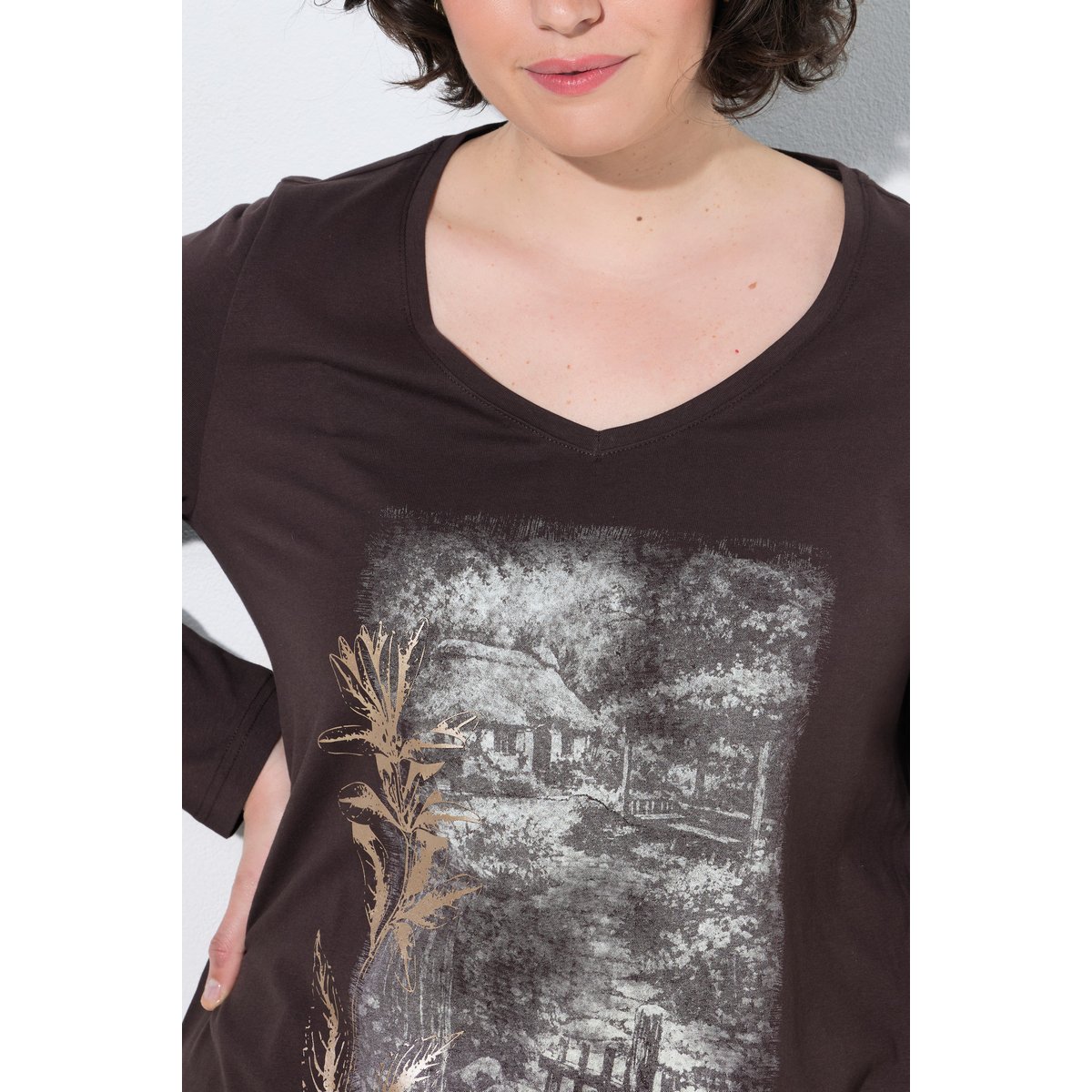 T-shirt motif jardin, coupe Classic Fit acajou, ULLA POPKEN