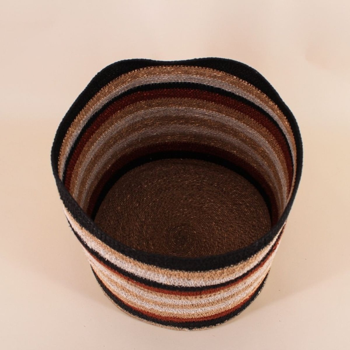 Set de 3 paniers rayé beige, marron en herbes marines marron, ORNAMI