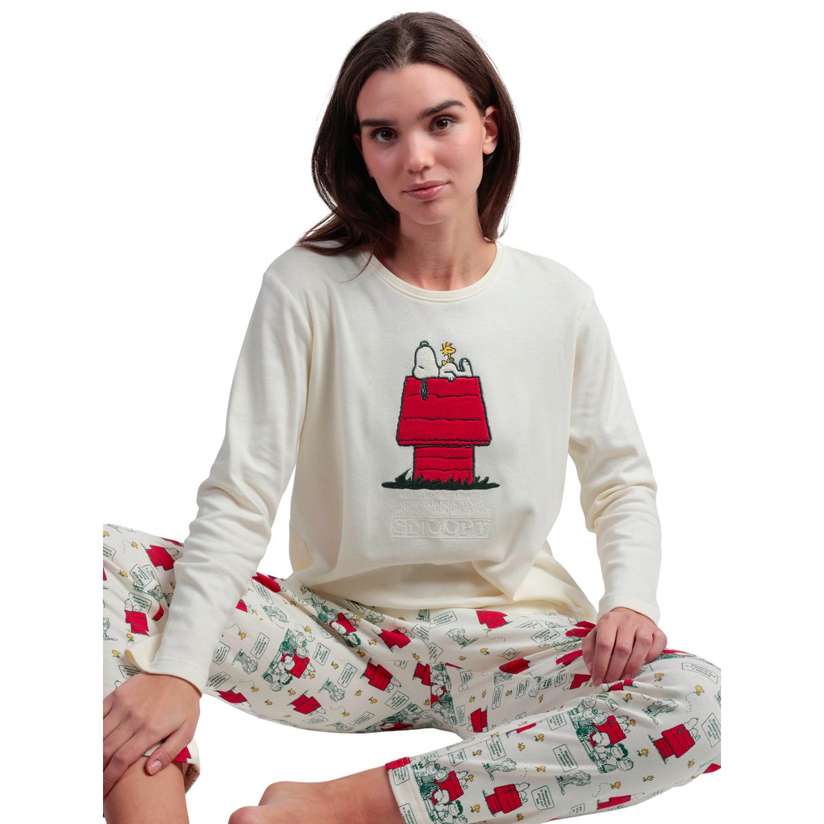 Pyjama pantalon top manches longues Classic Peanuts ivoire, ADMAS