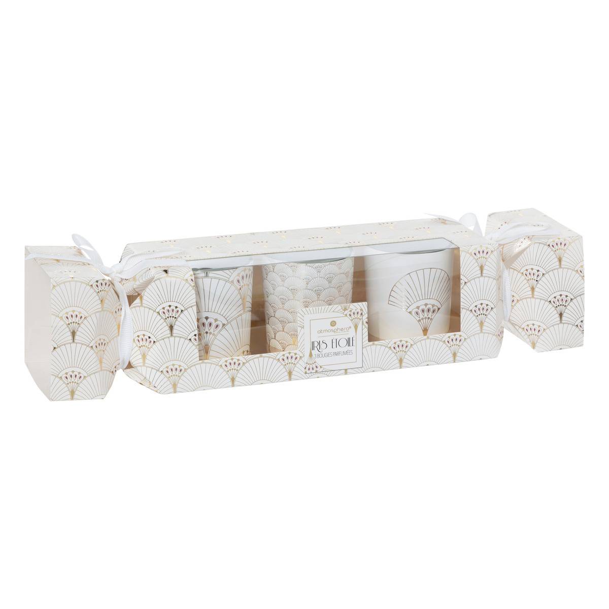 Bougie parfumée photophore imprimé chic 45g x3 blanc, ATMOSPHERA
