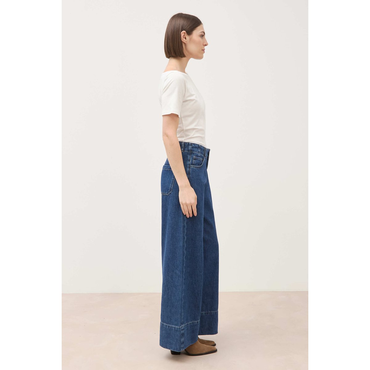 Jeans loose taille haute en coton denim used, BONOBO
