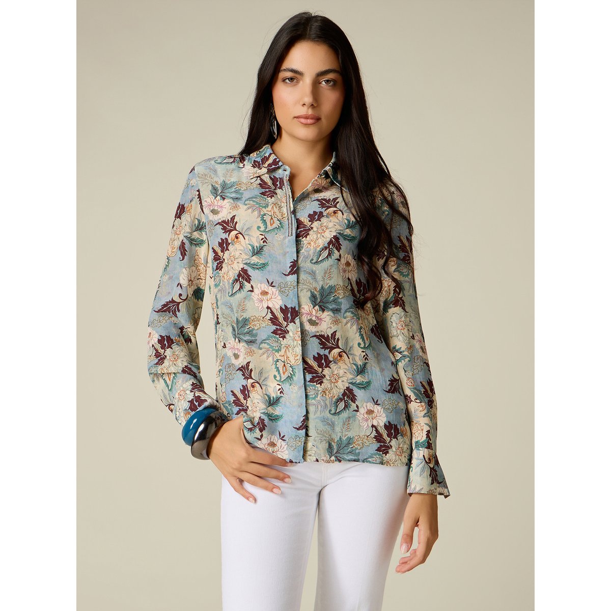 Chemise à motifs avec détail bijou light - blue, OLTRE