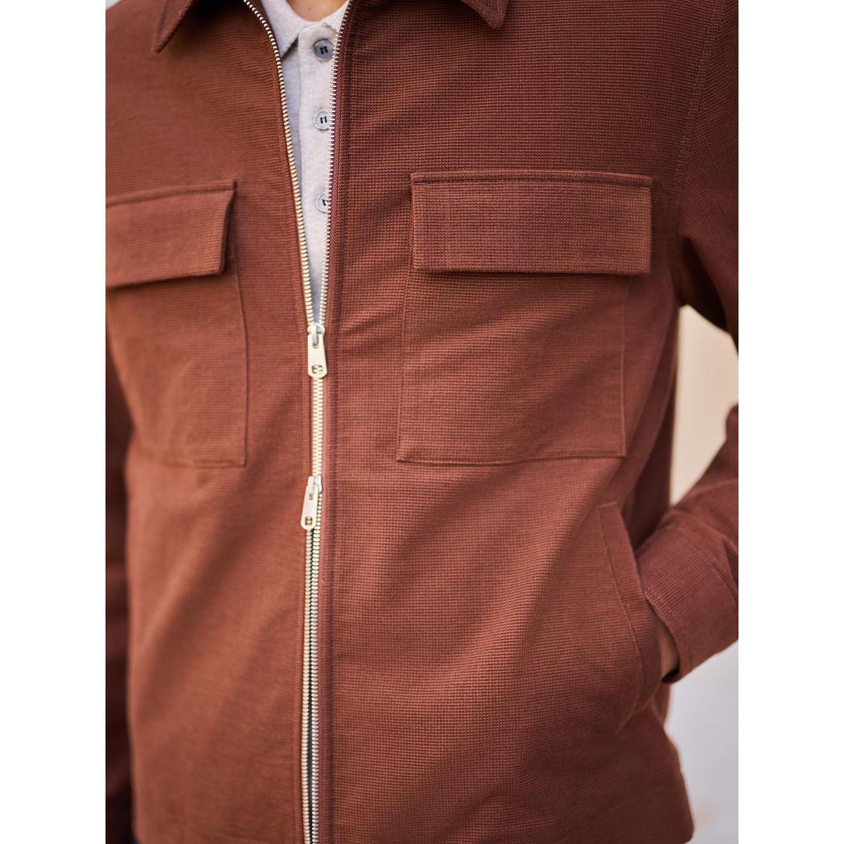 Veste-chemise à deux poches en velours côtelé marron fauve, NEXT