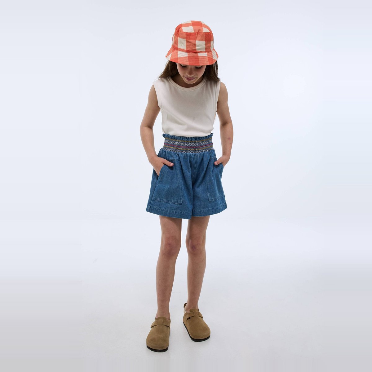 Short fluide taille élastiquée en jean blue denim, MONOPRIX