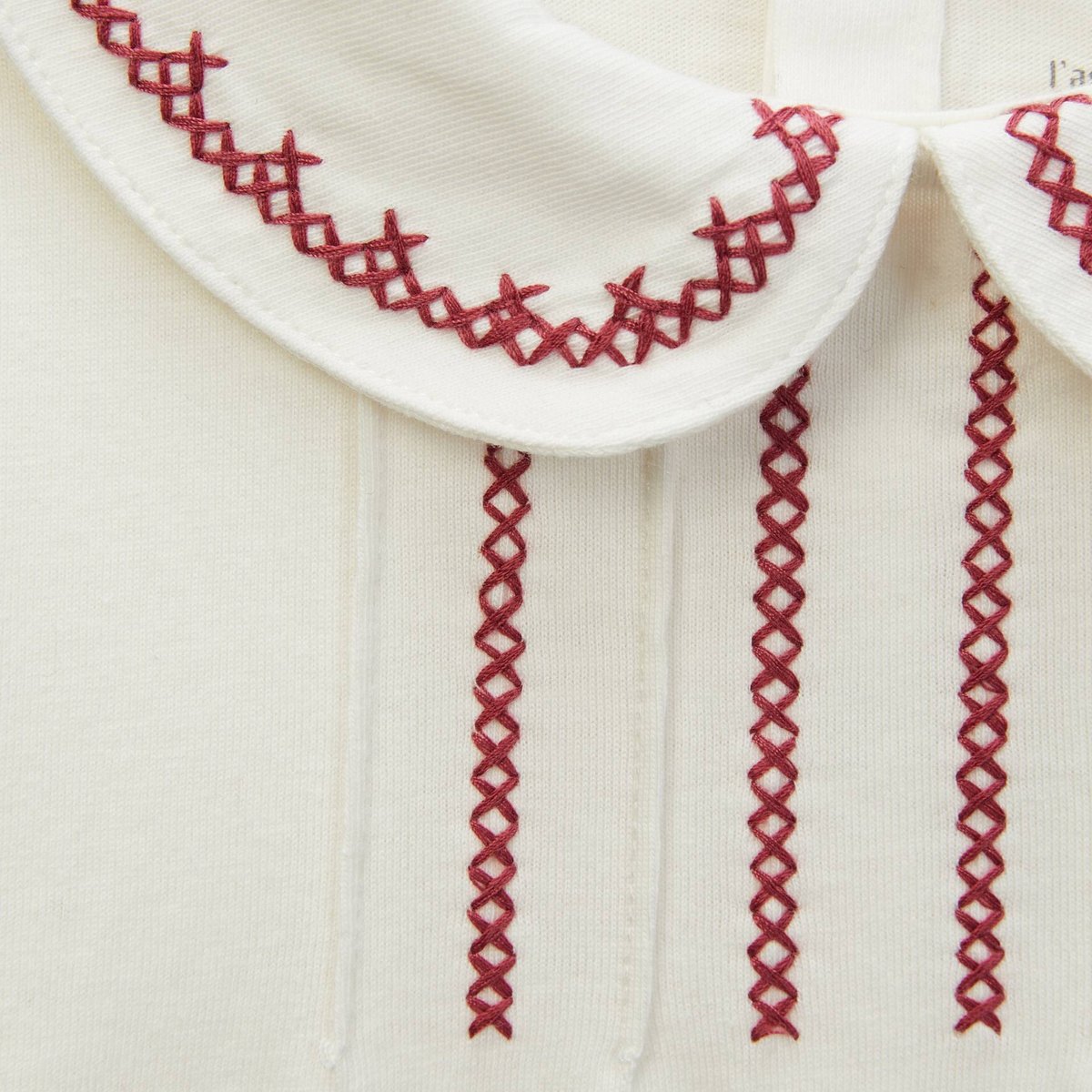 T-shirt manches longues col claudine uni en coton BIO GOTS ecru, BOUT'CHOU