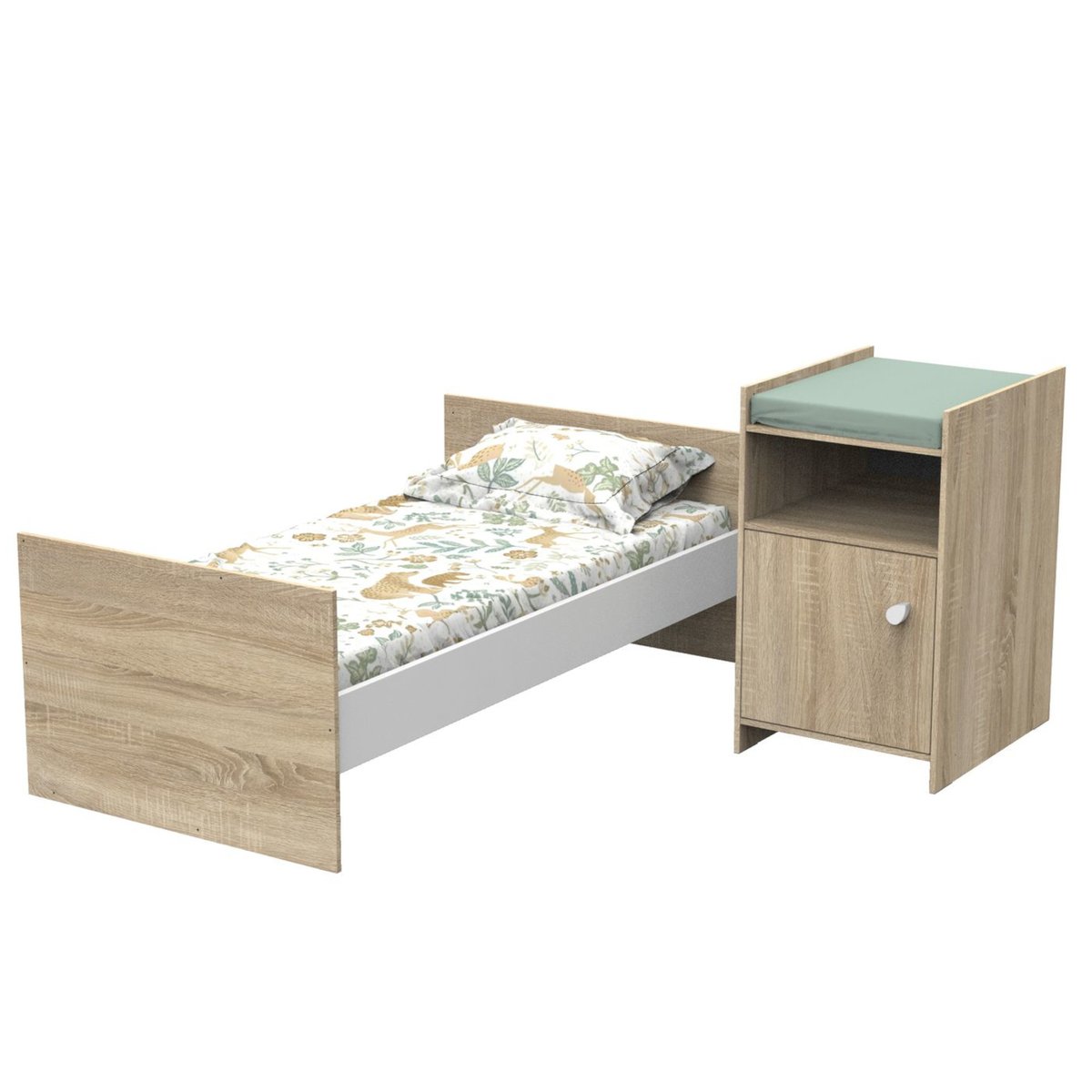 Lit combiné évolutif en décor bois avec commode à langer 1 porte marron, BABY PRICE