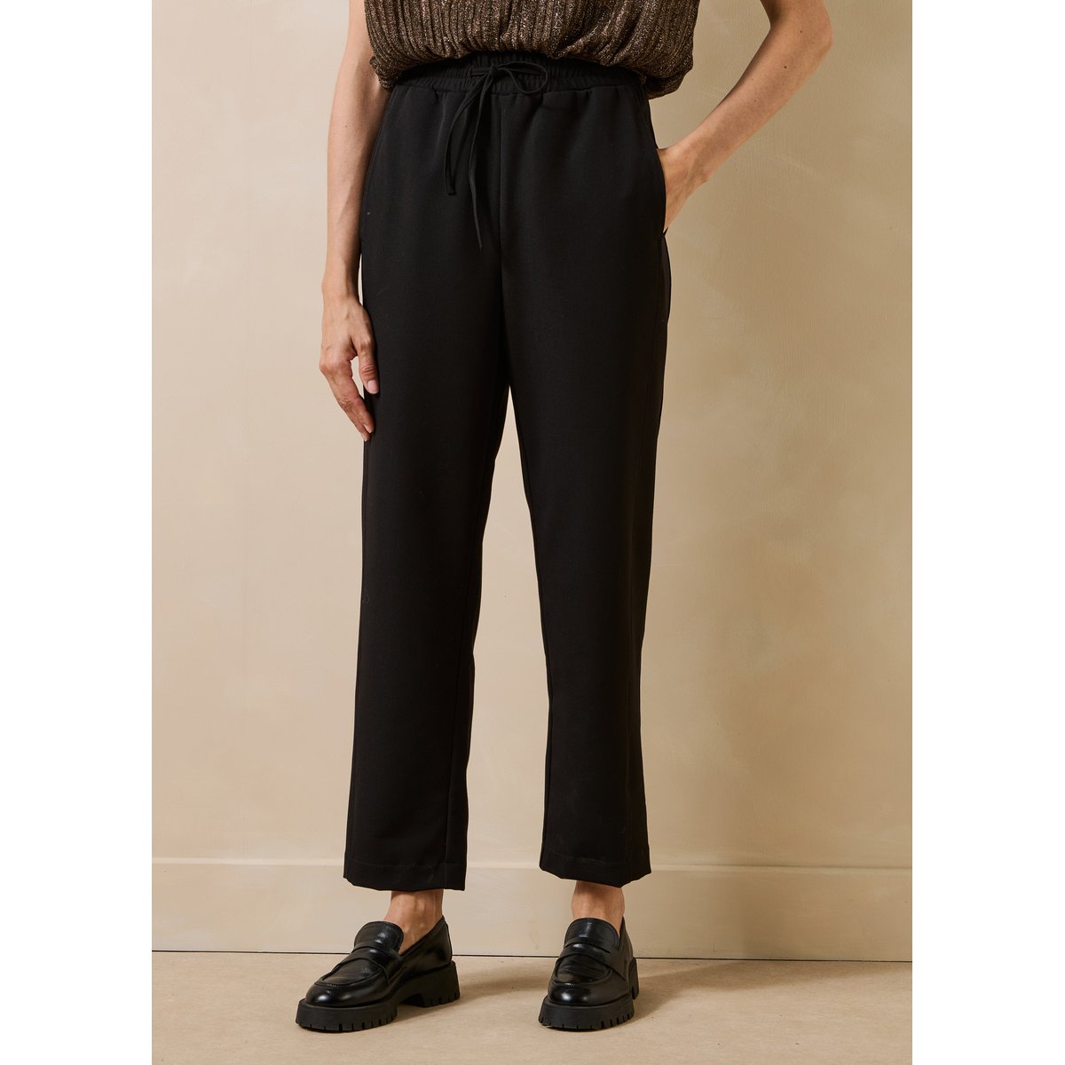 Pantalon carotte taille élastiquée noir, LA FEE MARABOUTEE
