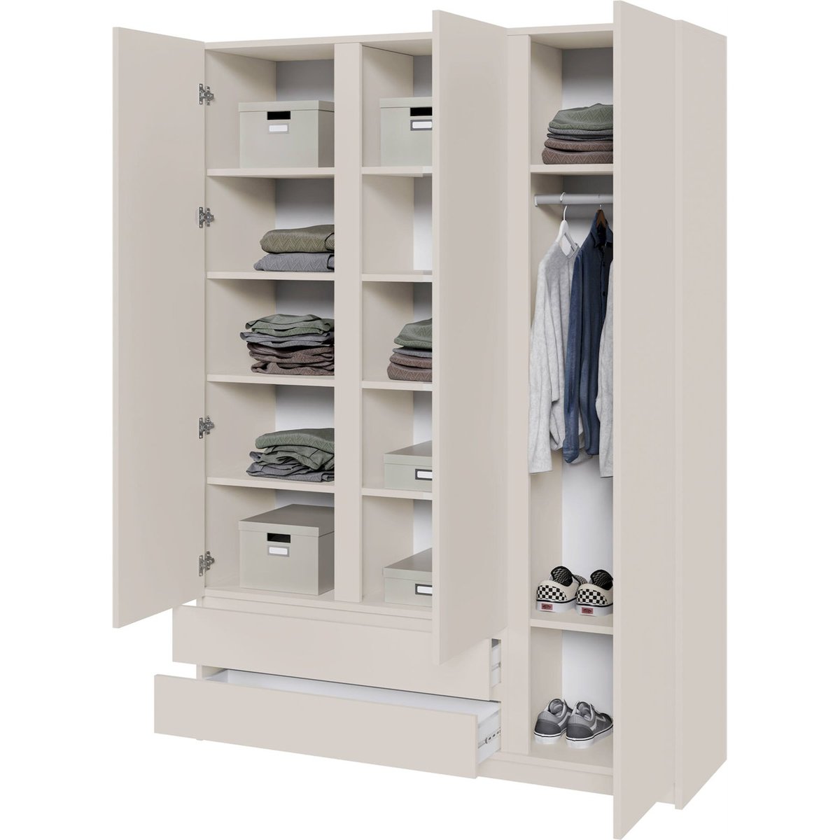 Armoire penderie 3 portes 2 tiroirs BEMMI cachemire, RECOLLECTION