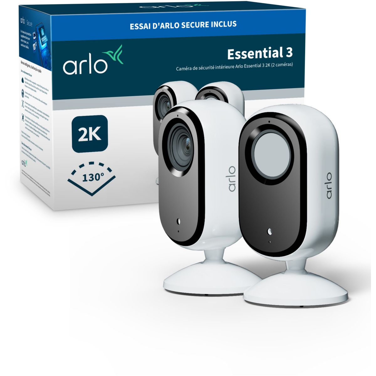 Caméra de surveillance Essential 3 2K - 2 caméras couleur unique, ARLO