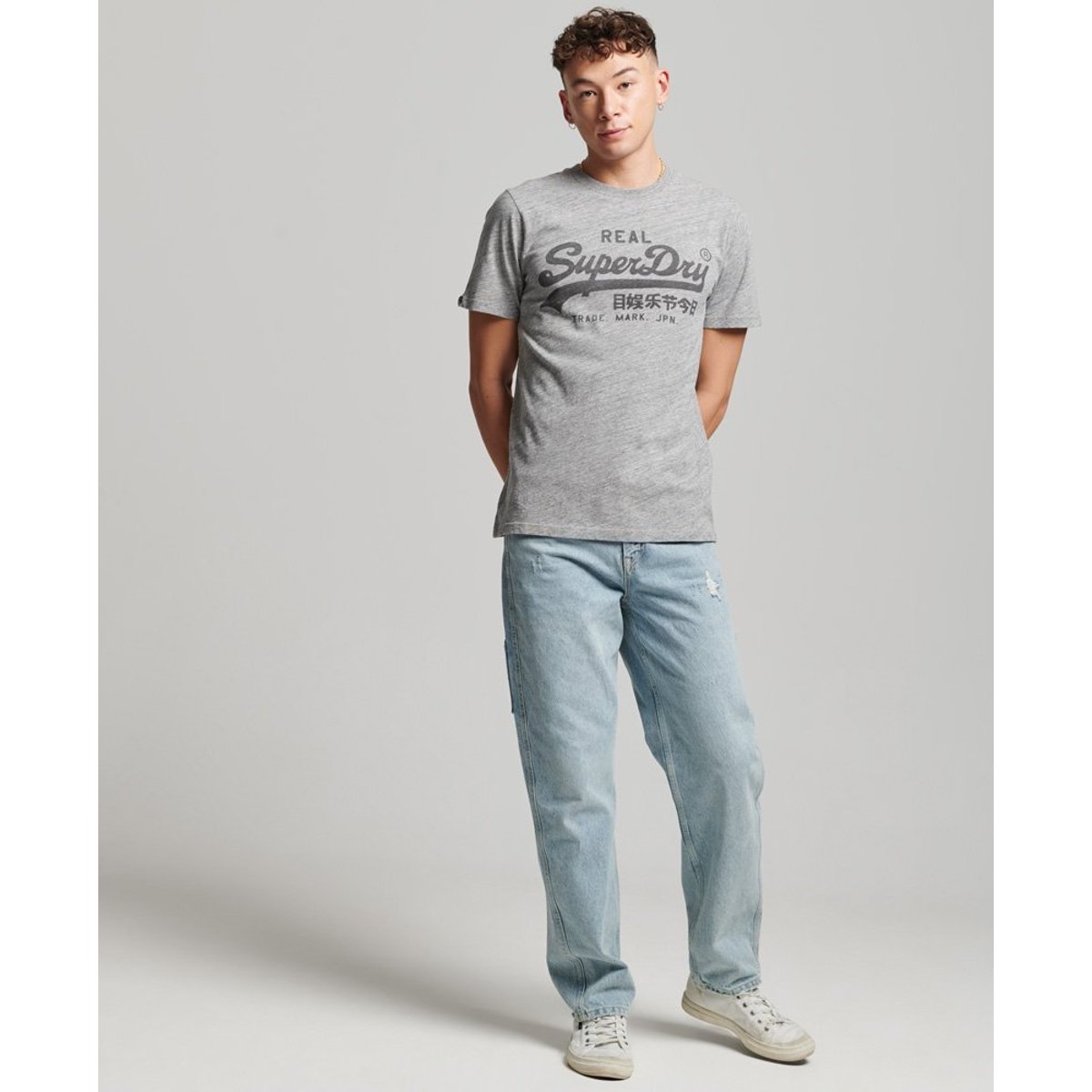 T-shirt à logo Vintage gris athlétique chiné, SUPERDRY