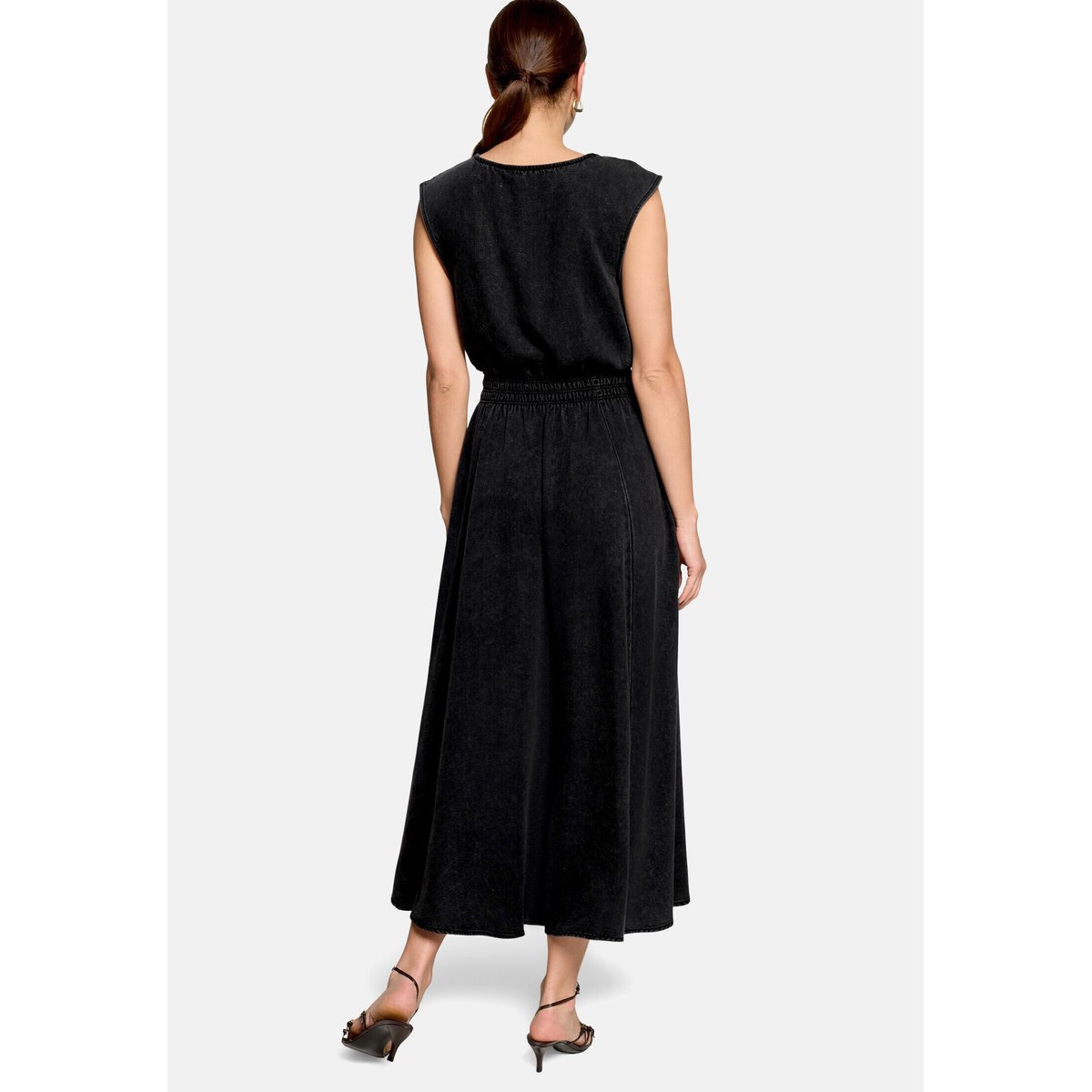 Robe longueur midi à taille élastique black denim, ZERO