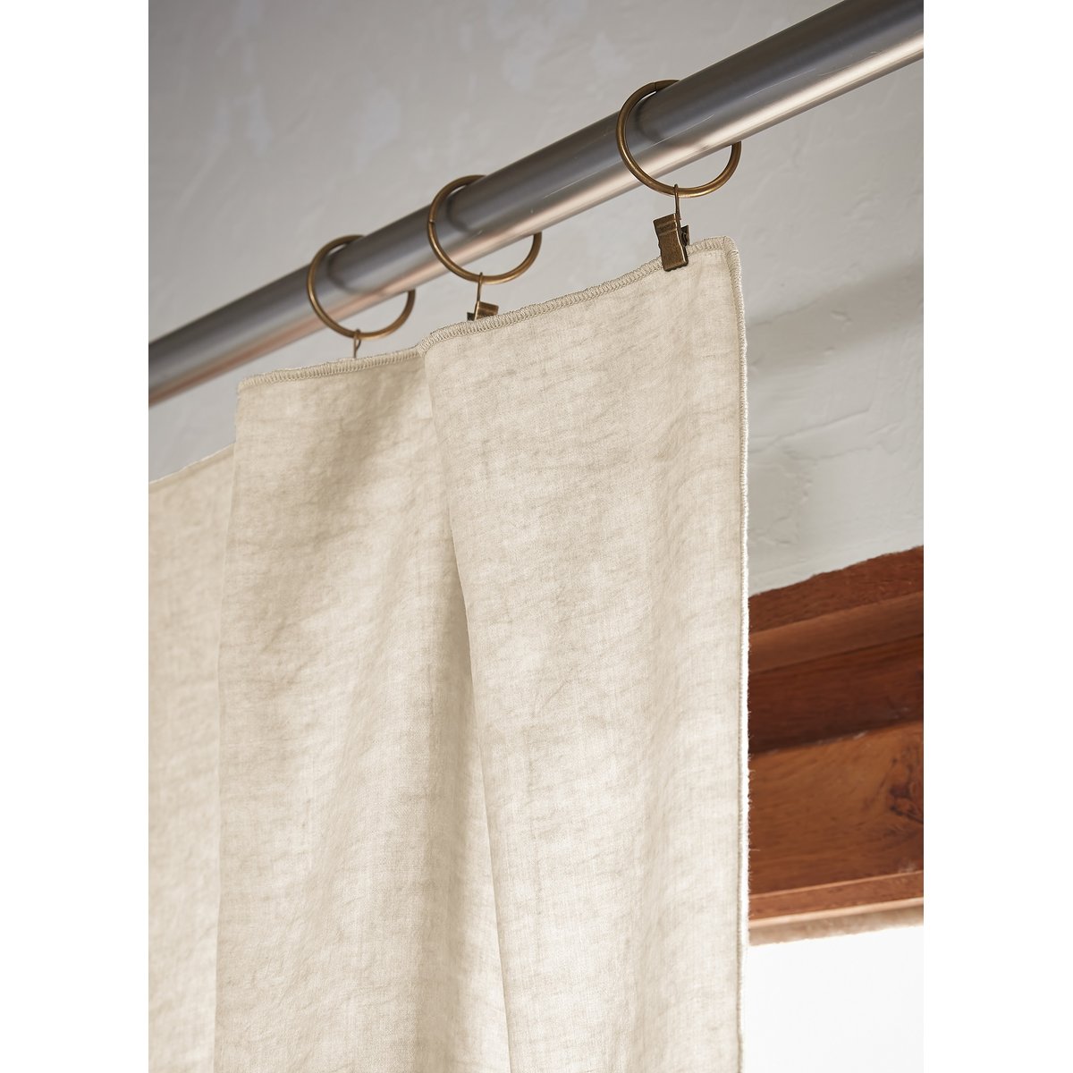 Rideau ajustable LYSANDRE + 8 anneaux pince beige, EDEN