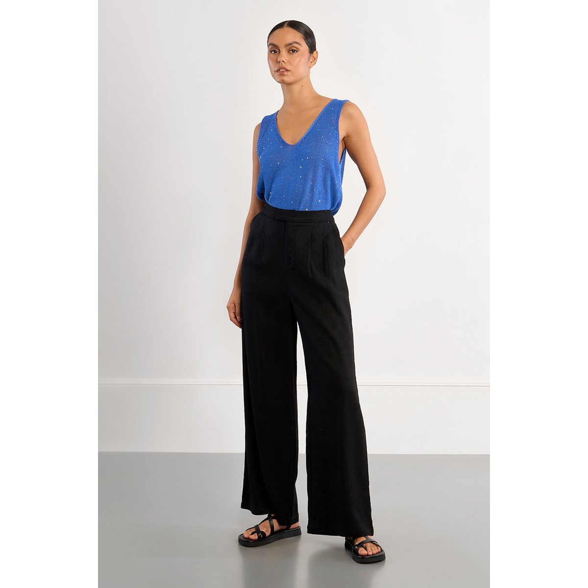 Pantalon large en lin noir, LILI SIDONIO