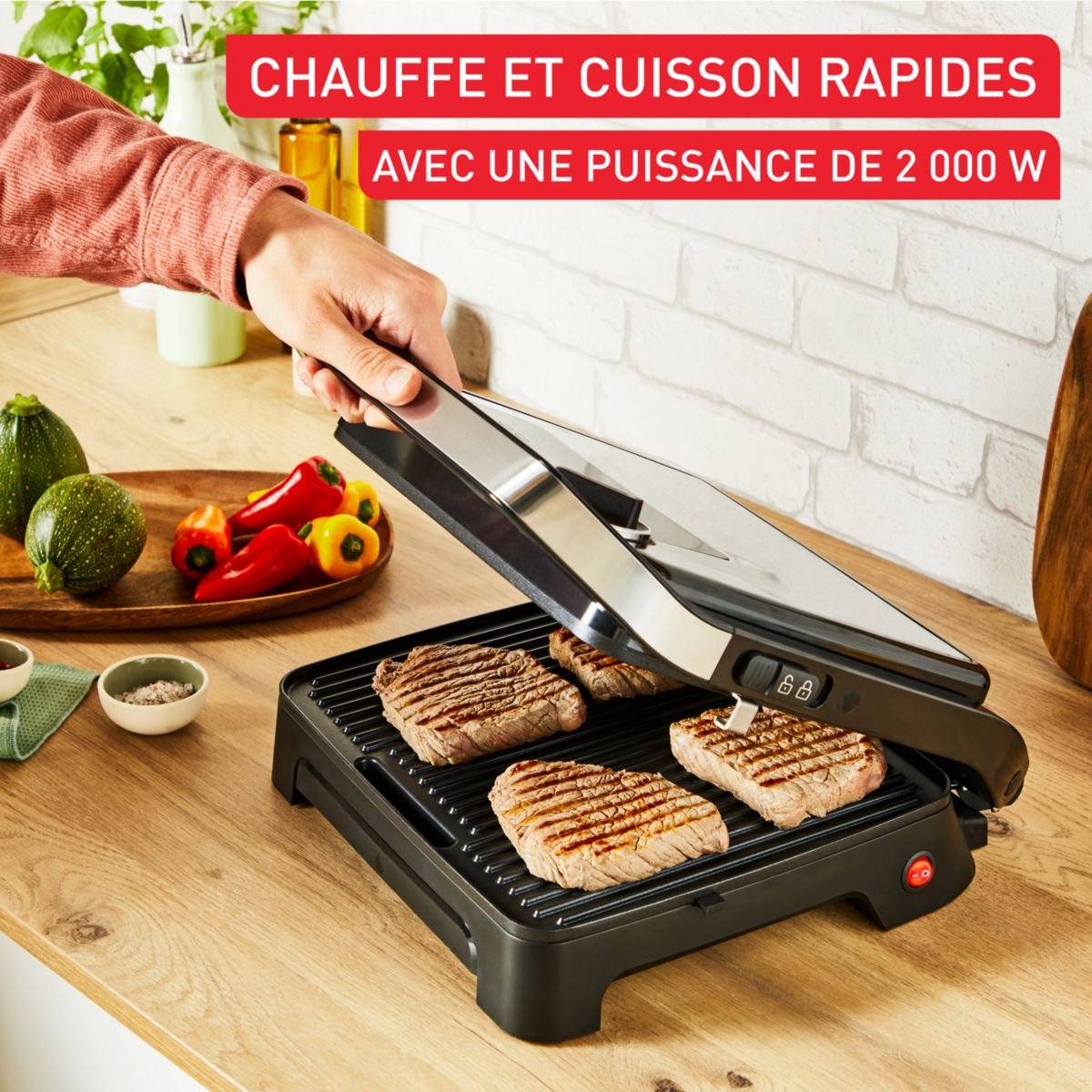 Grille-viande GC272D10 inox noir à poser, 29x26 cm couleur unique, TEFAL