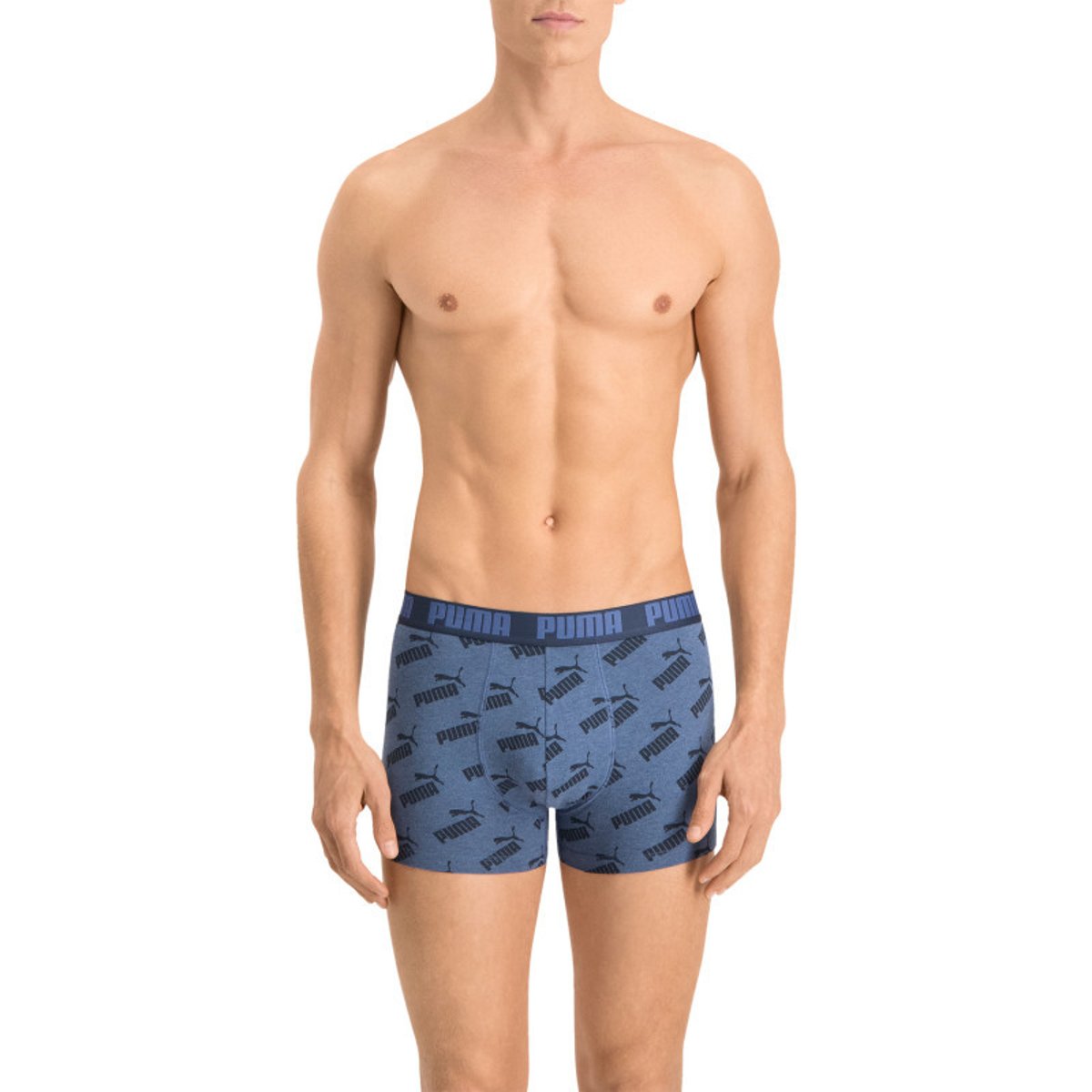Lot de 2 boxers coton bleus logotypés fantaisie et uni bleu, PUMA