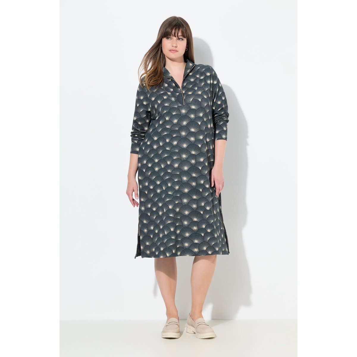 Robe évasée en molleton de coton bio noir, ULLA POPKEN