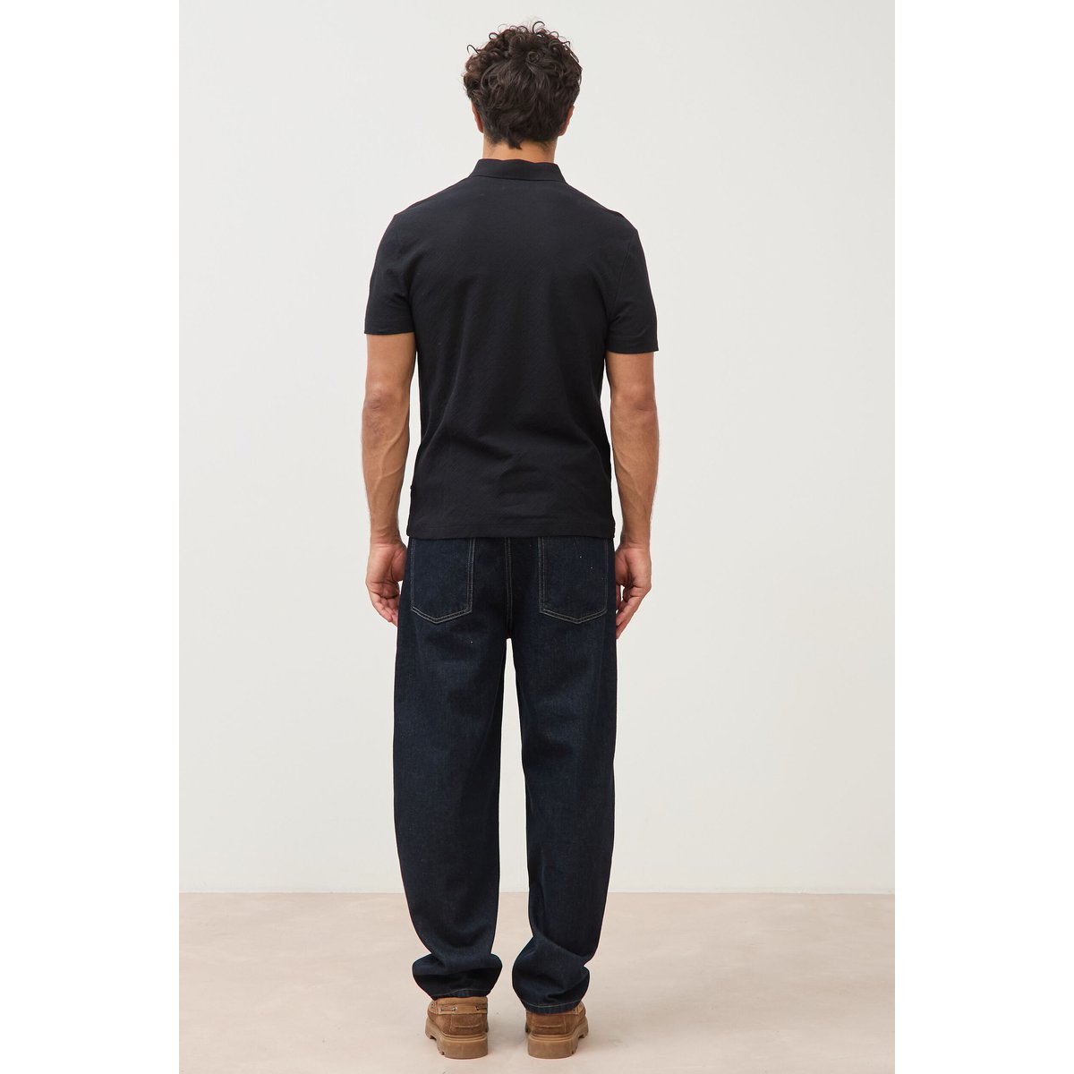 Polo droit en coton manches courtes noir, BONOBO
