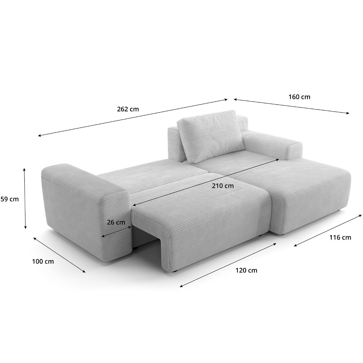 Canapé d'angle réversible convertible 5 places en velours côtelé - LUNO beige, HOMIFAB