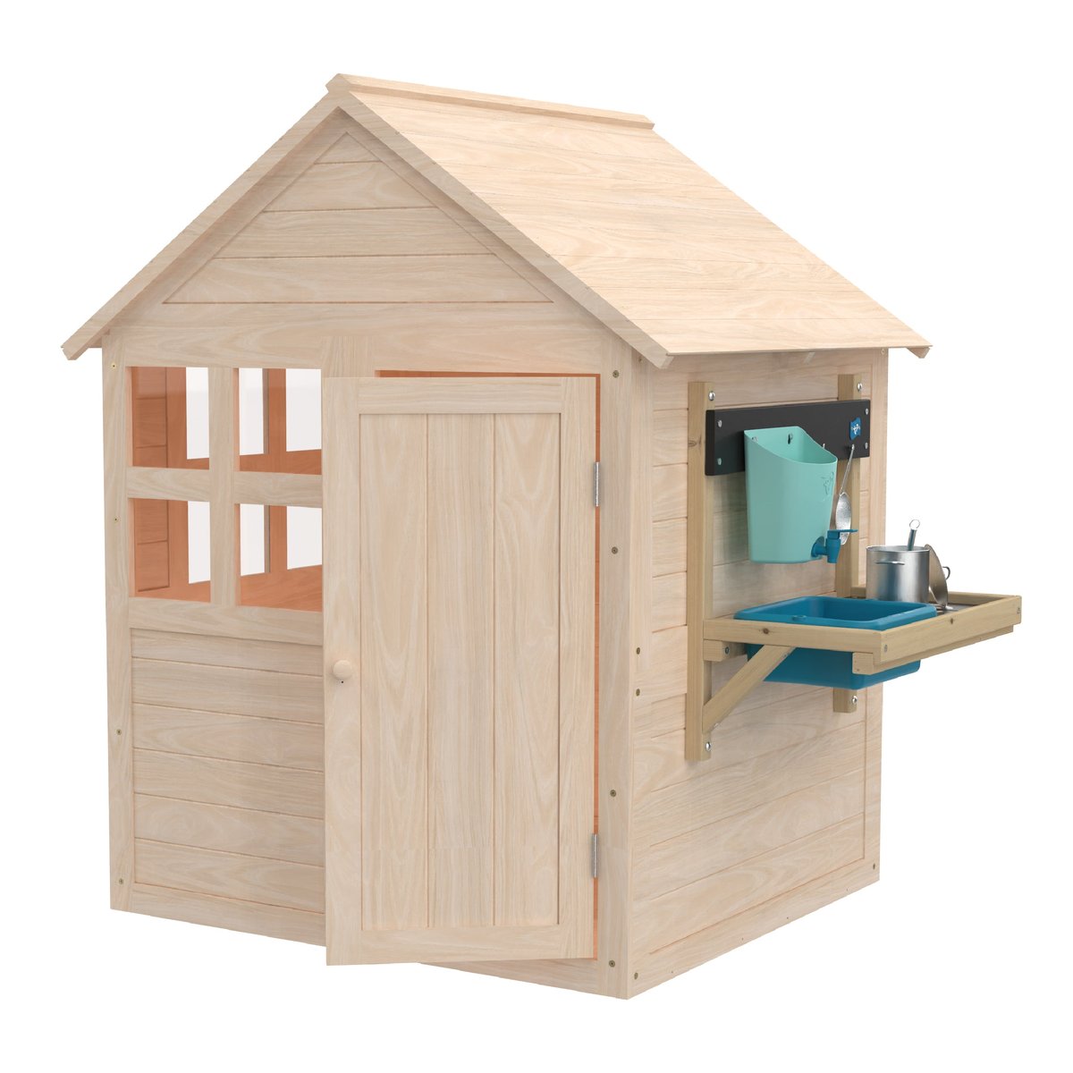 Maisonnette avec plancher et cuisine BOUTON D'OR COTTAGE marron - bleu, TP TOYS