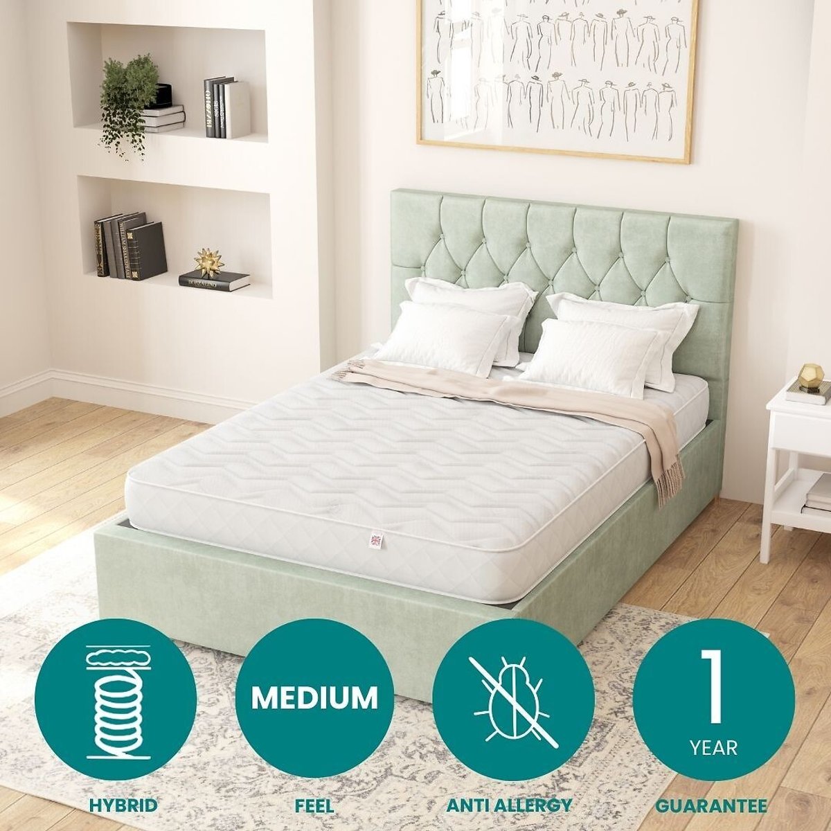 Aspire Essentials Pressure Relief Memory Foam Hybrid Mattress white, ASPIRE