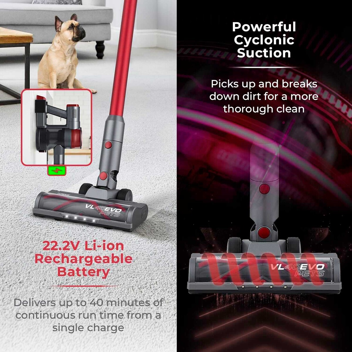 VL40 Evo Pets Cordless Stick Vacuum Cleaner - T513014 red, TOWER