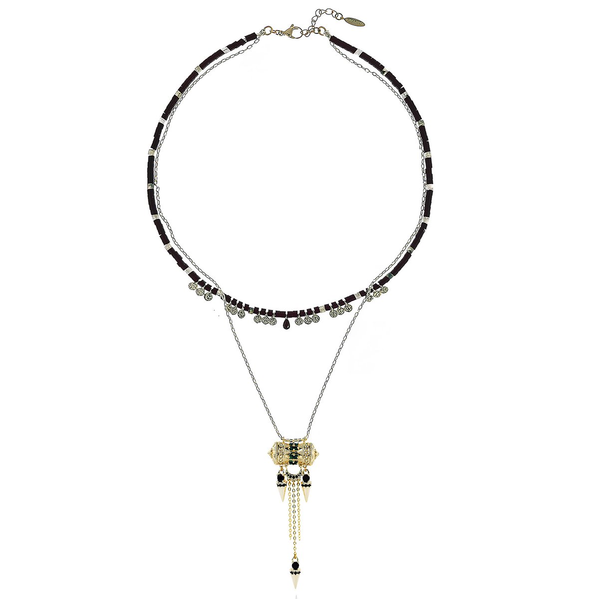 Collier double perles et chaîne avec pendentif ELSY noir, HIPANEMA