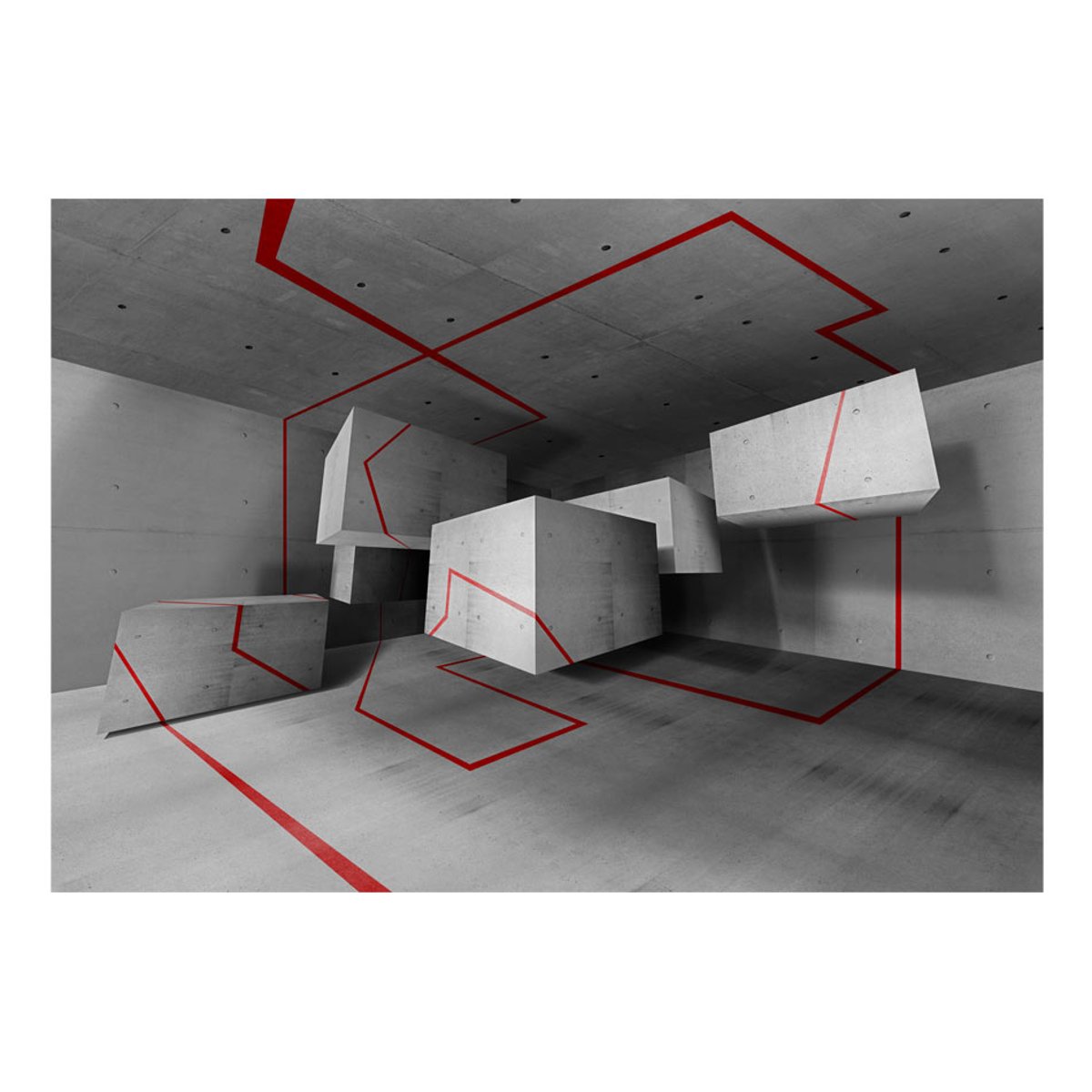 Papier peint intissé panoramique 3D et Perspective Red trail gris / argent, EDEN