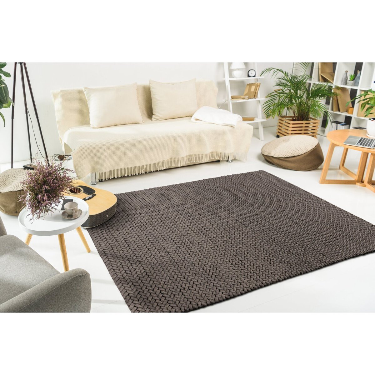 Tapis rectangulaire en laine, ROBBIE gris, RECOLLECTION
