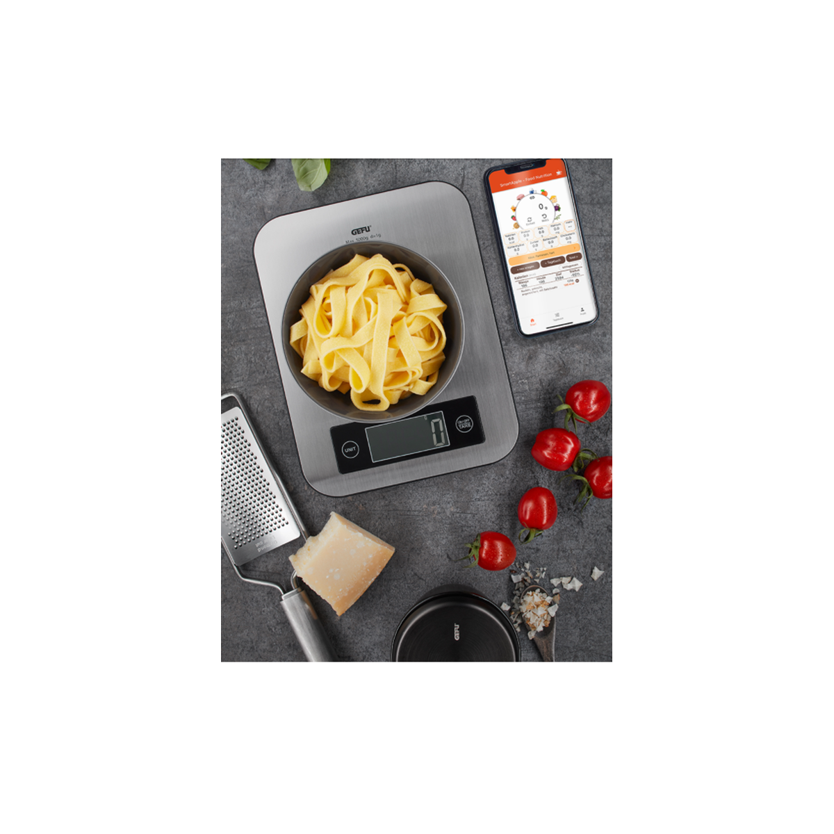 Balance de cuisine connectée avec application d'analyse nutritive argent, GEFU