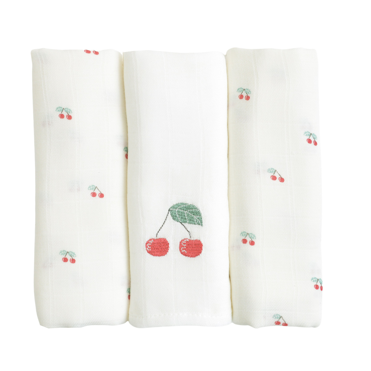 Lot de 3 langes coton bio CERISE ecru, LITTLE CREVETTE