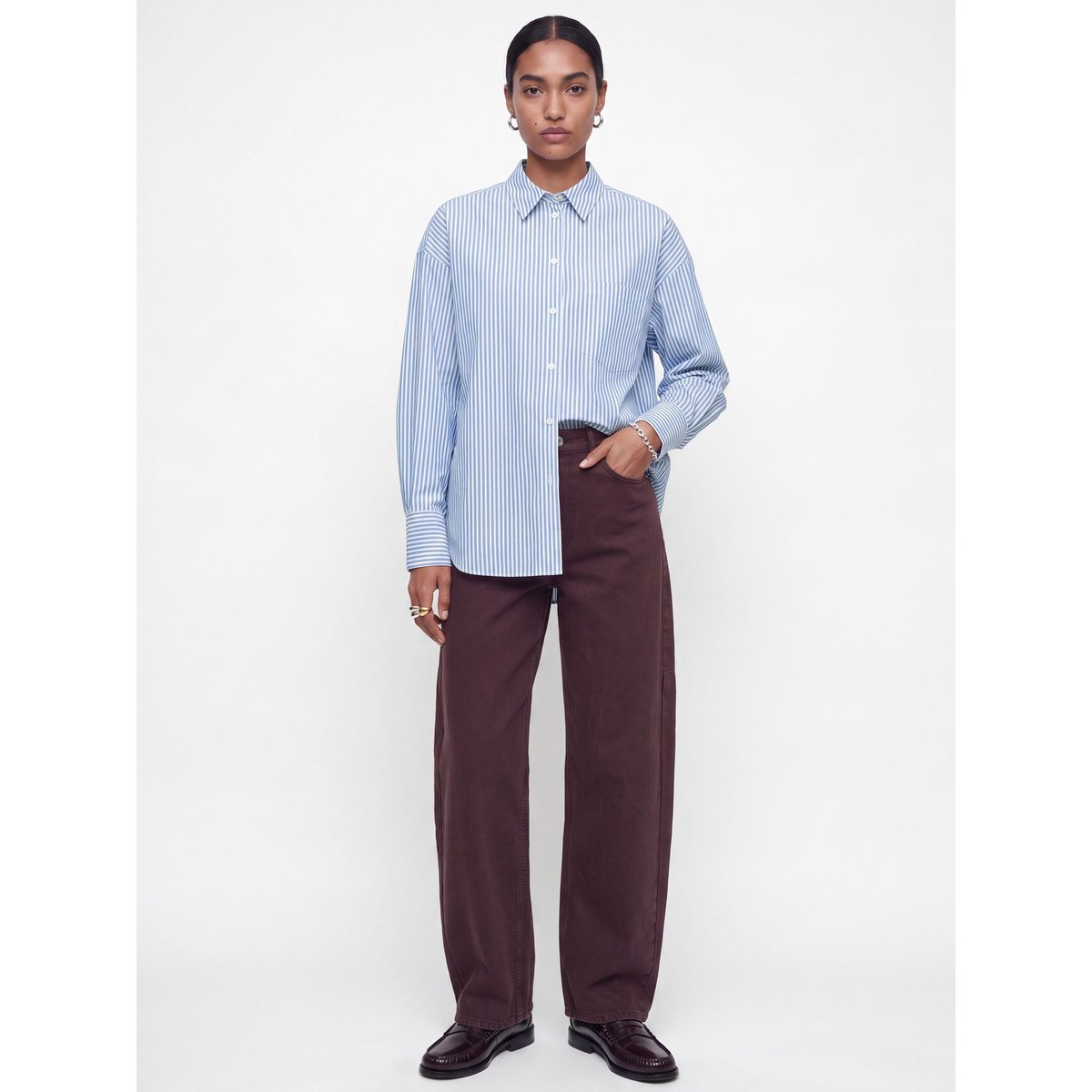 Chemise à fines rayures bleu clair rayé, JJXX