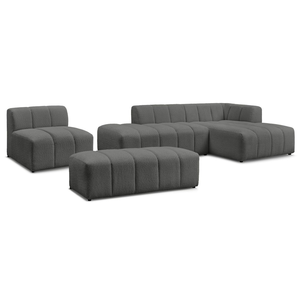 Canapé modulable 5 places en tissu bouclette, ANNECY gris foncé, BOBOCHIC