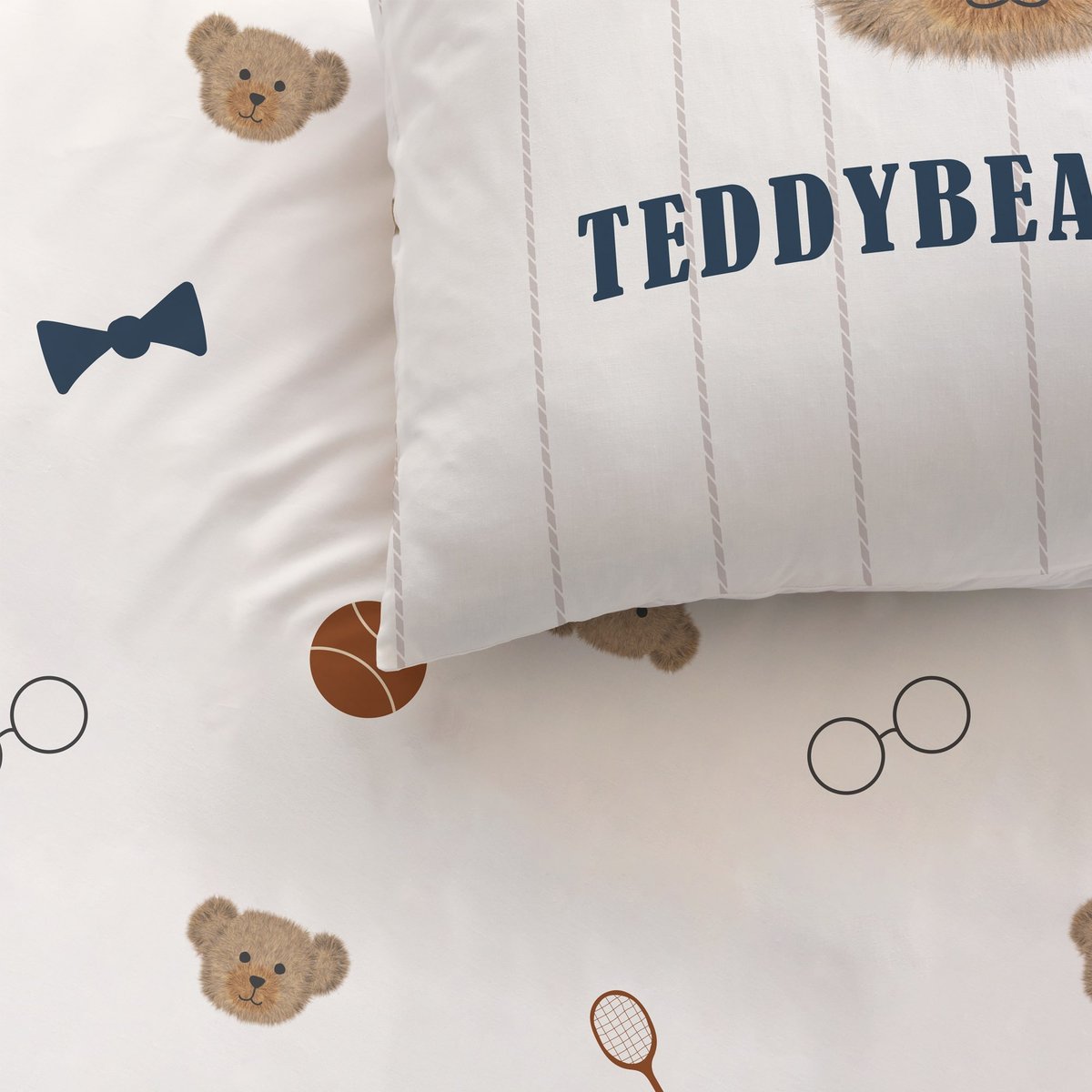 Parure de lit imprimée 100% coton, TEDDY BEAR beige, MATT ET ROSE