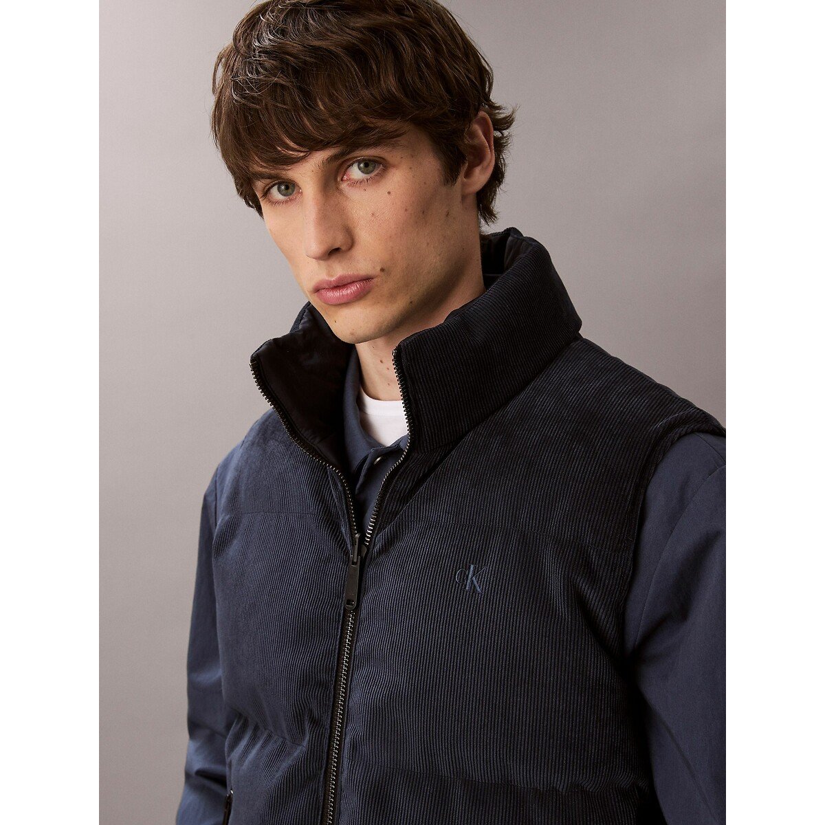 Piumino senza maniche collo alto blu marino, CALVIN KLEIN