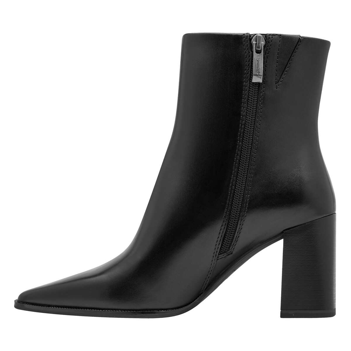 Bottines bout pointu à talons, en cuir noir, TAMARIS