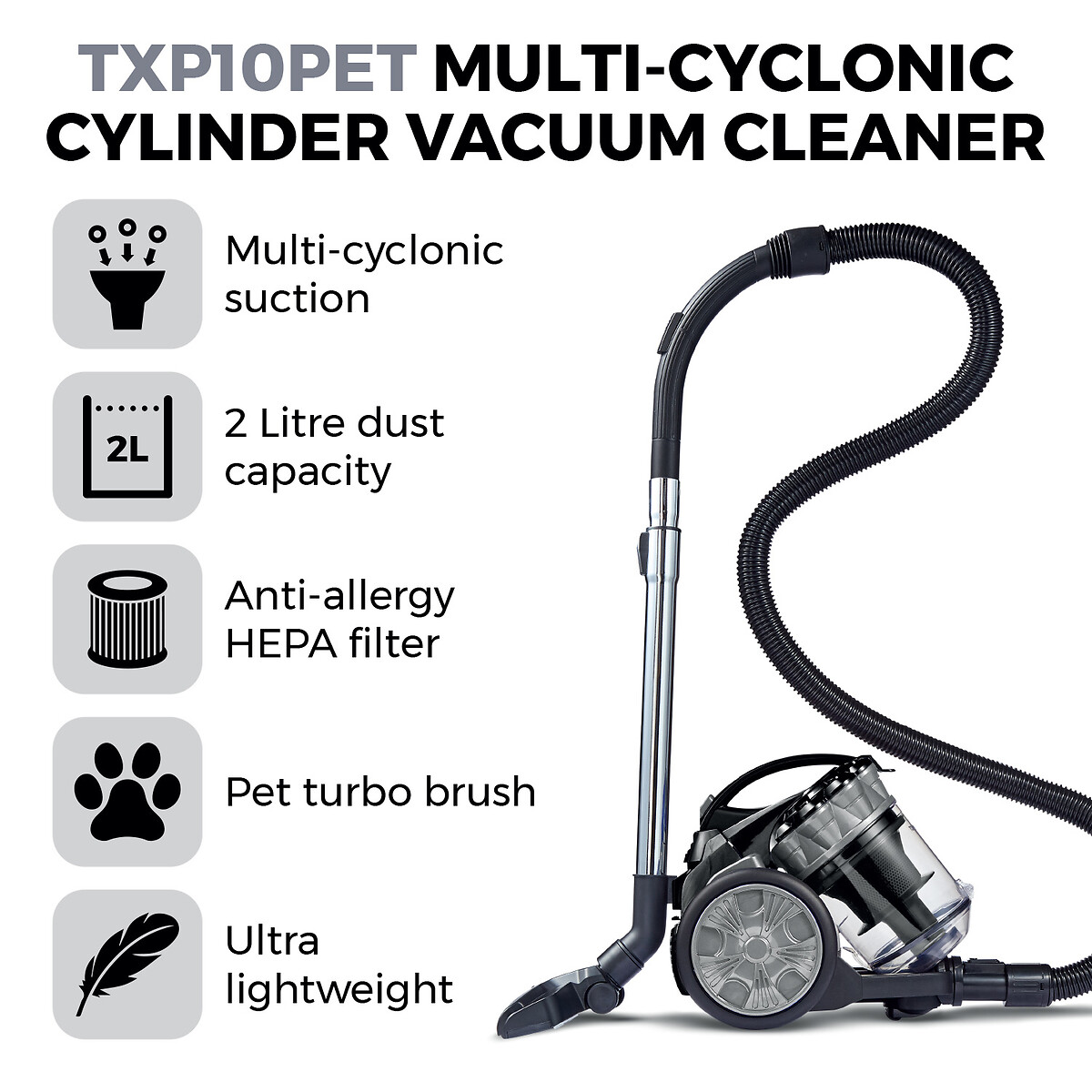 TXP10PET Cyclonic Cylinder Vacuum - T102000 silver-coloured, TOWER